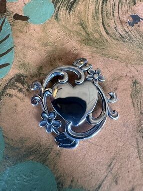 James Avery Silver Heart Floral Brooch Pin